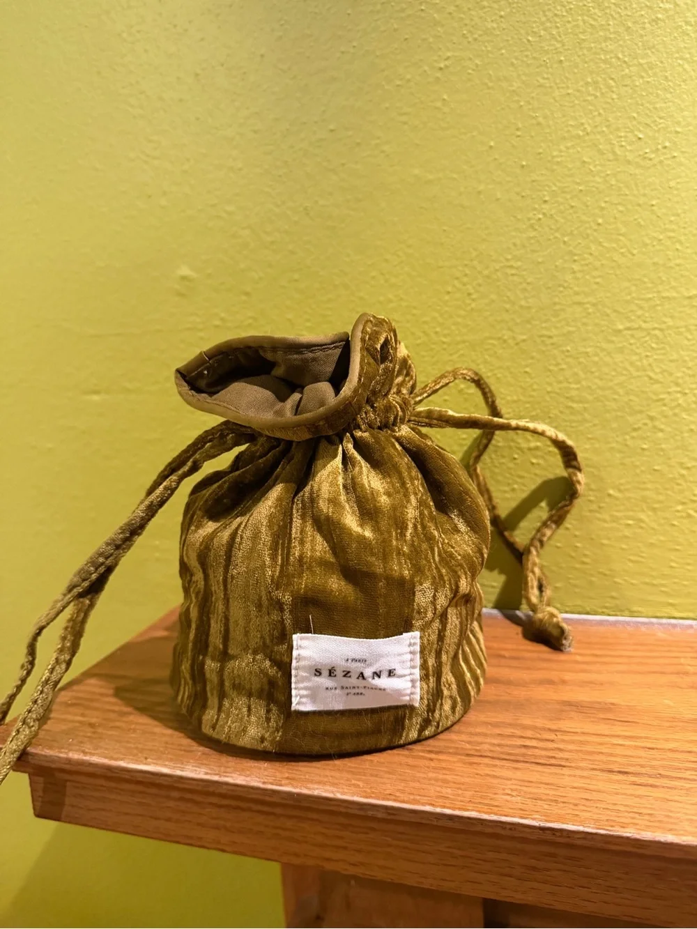 Olive Velvet Drawstring Pouch